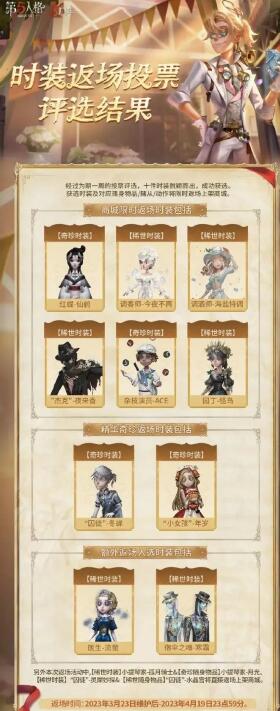 第五人格五周年返场皮肤投票结果是什么 第五人格五周年返场皮肤名单介绍